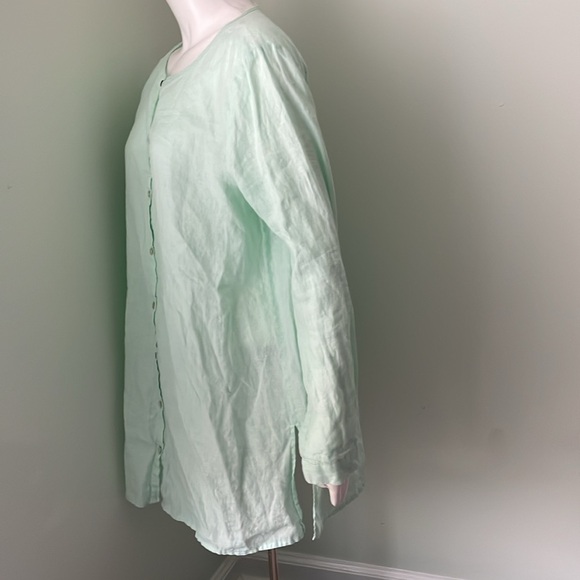Eileen Fisher Mint Green 100% Organic Linen Long Sleeve Button Down Shirt Medium - Picture 3 of 7